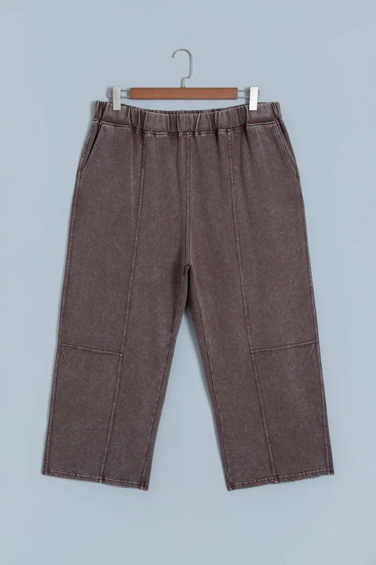 Coffee Mineral Wash Elastic Waistband Plus Size Barrel Pants hanging view · nz-alt-v1