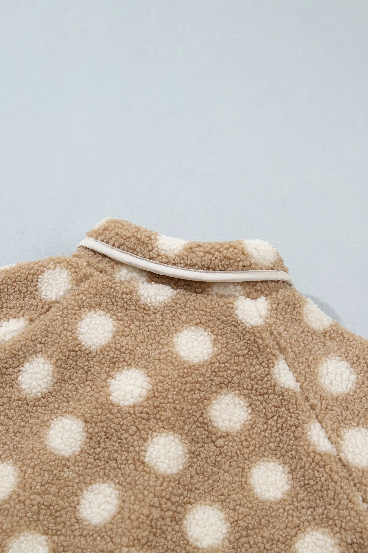 Khaki Polka Dot Faux Fur Metal Button Placket Shift Silhouette Jacket