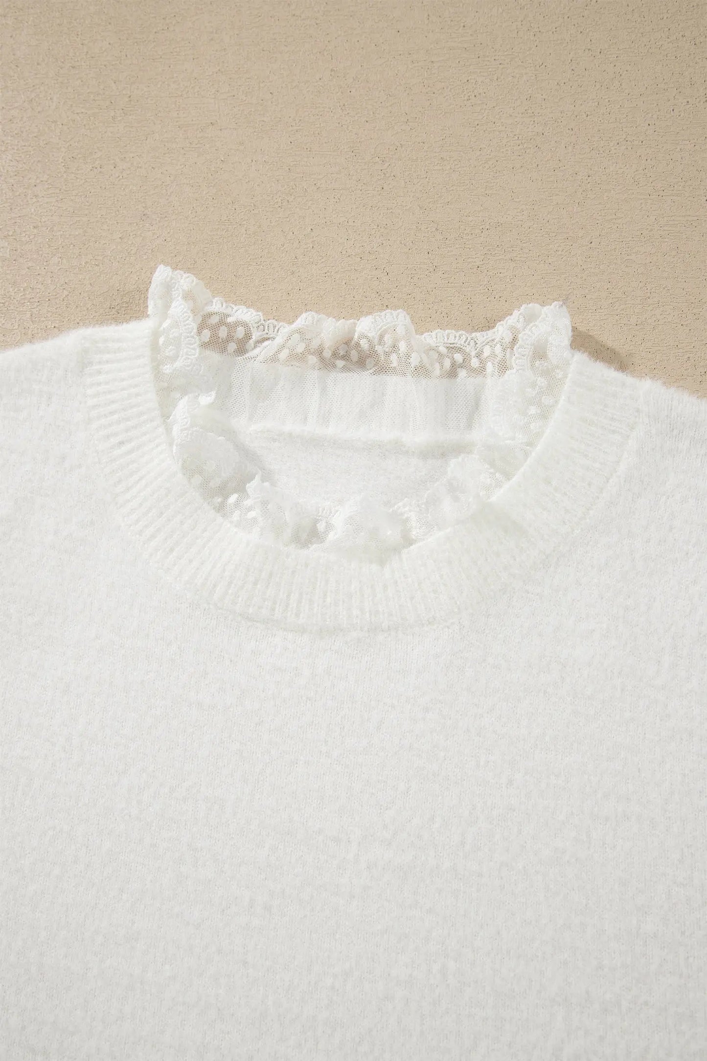 White Lace Trim Neck Cuff Patchwork Long Sleeve Pullover Sweater