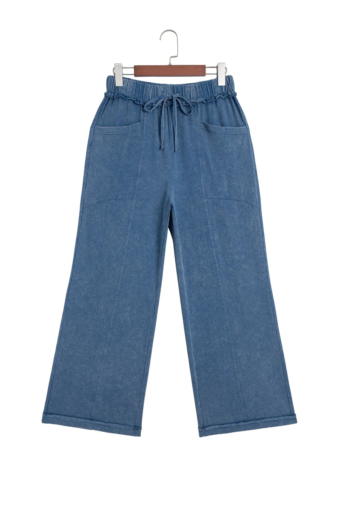 Ashleigh Blue Mineral Wash Seam Detail Flare Leg Drawstring Pants