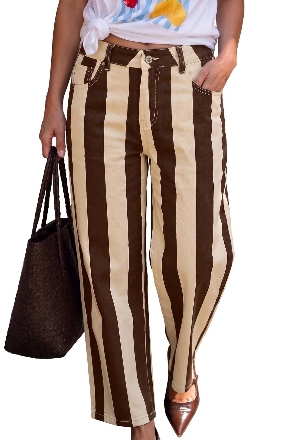 Stripe Nature Waist Casual Shift Jeans