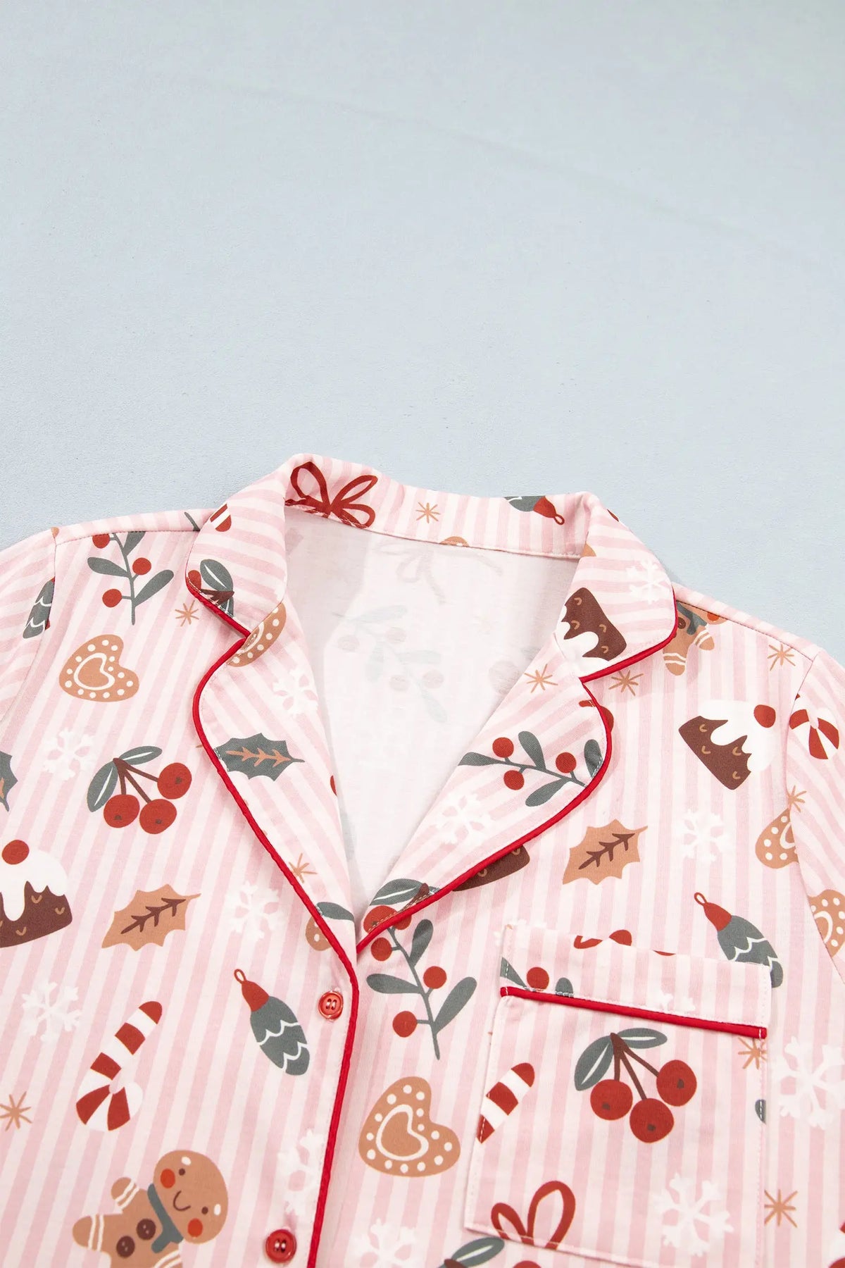 Pink Abstract Christmas Print Short Sleeve Two Piece Lounge Set