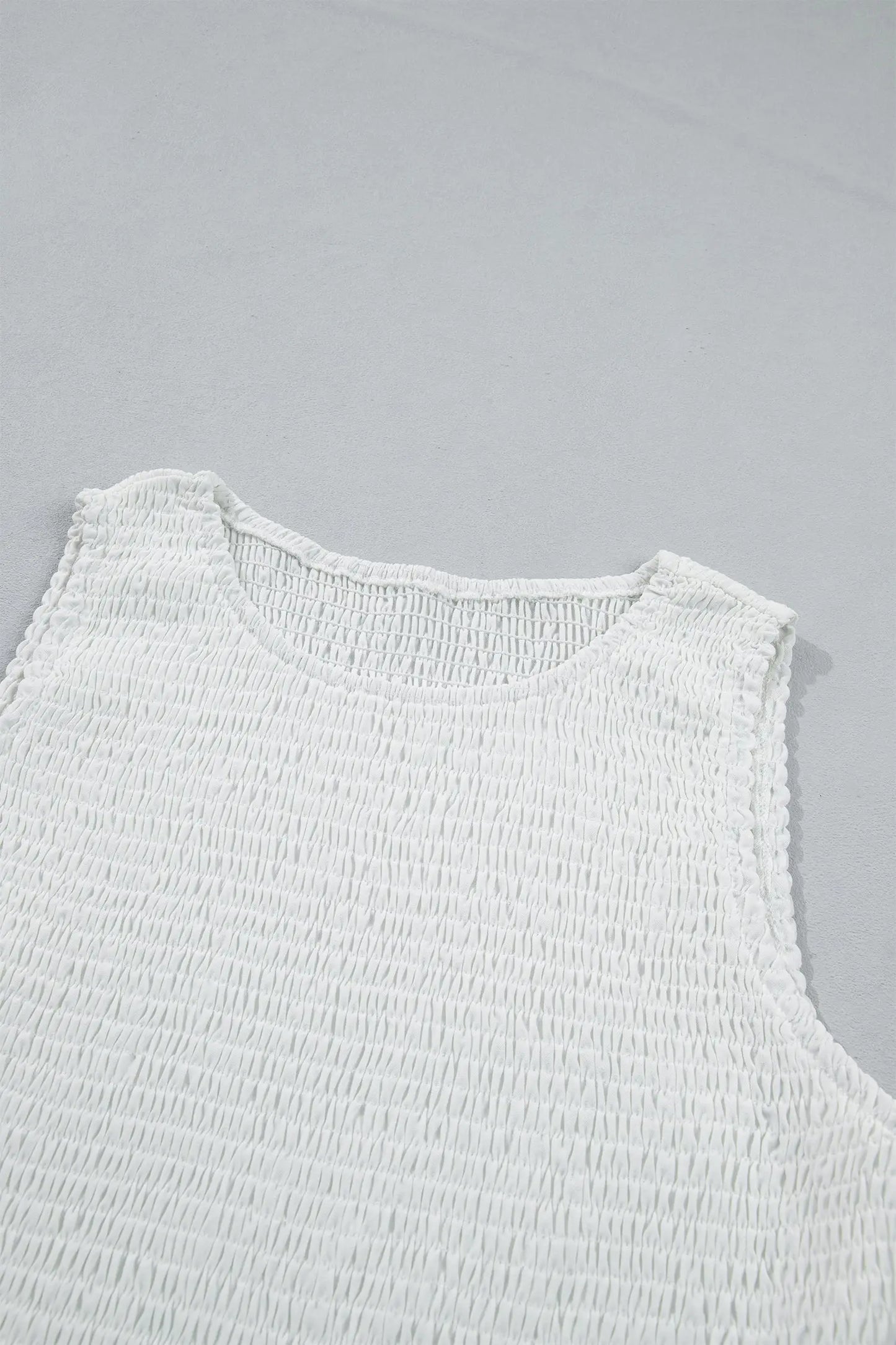 White Sleeveless Smocked Lace Peplum Top