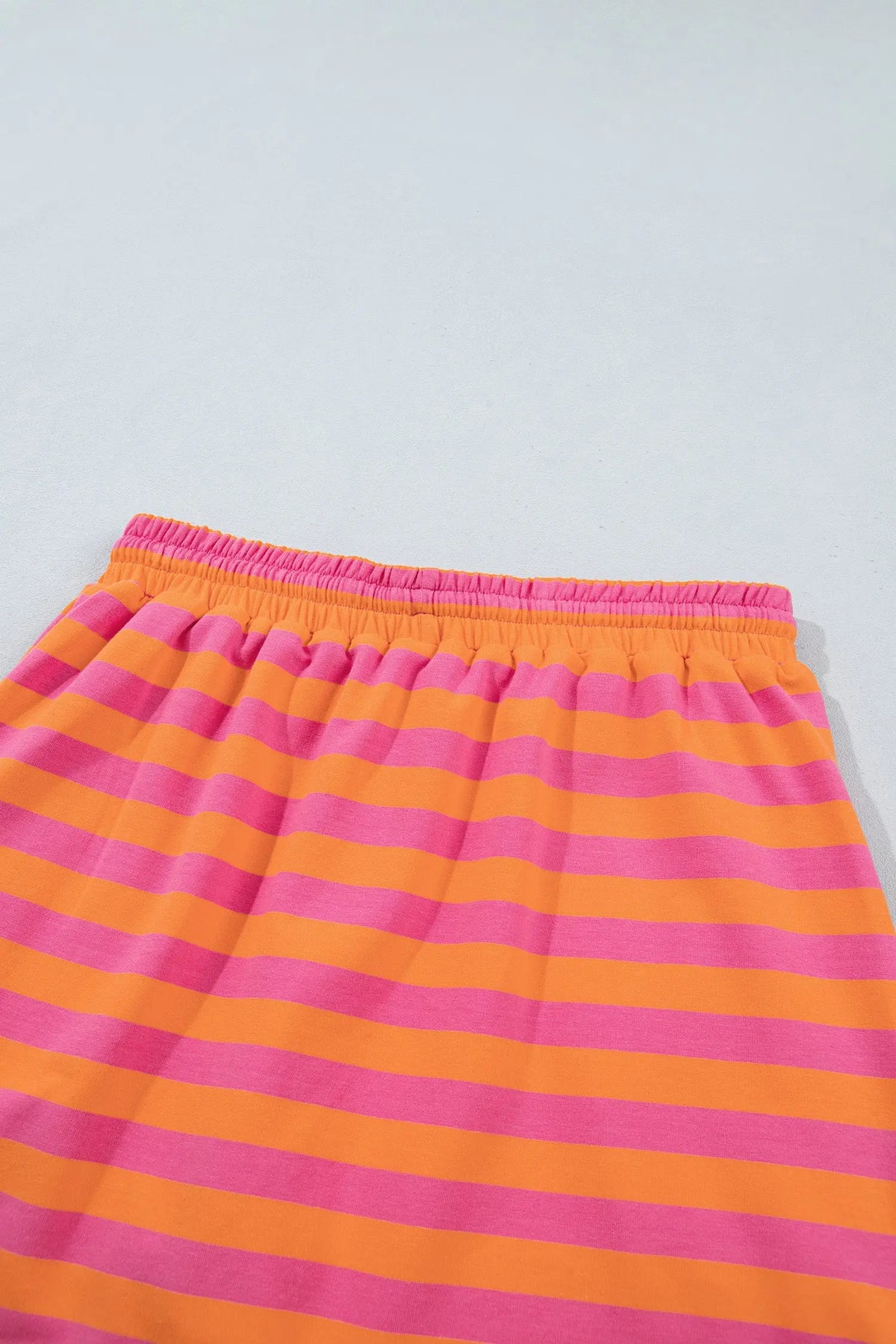 Orange Stripe Color Block Patchwork Mock Neck Pullover Drawstring Mini Skort Set