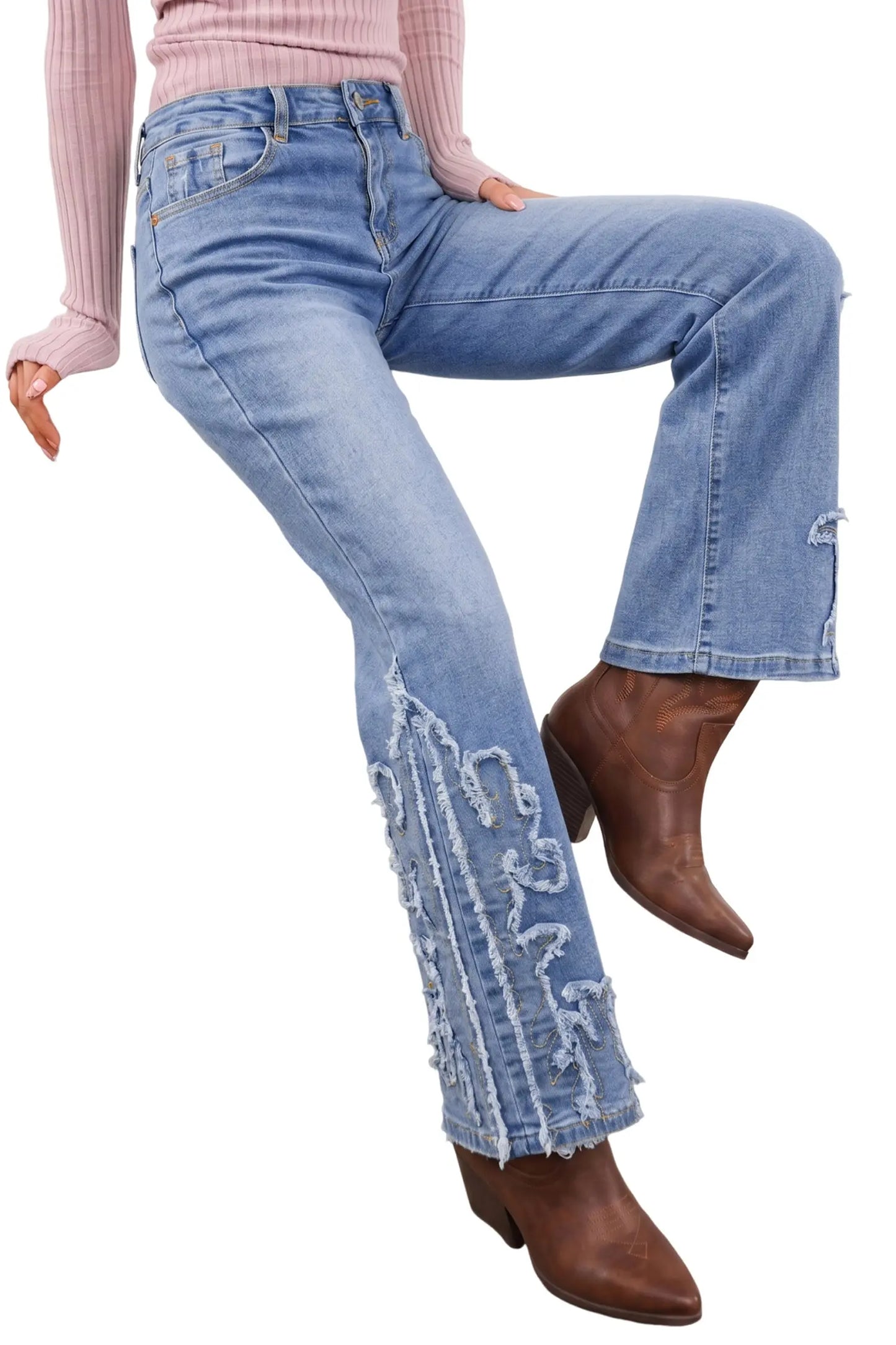 Ashleigh Blue Embroidered Western Print Flare Leg Full Length Jeans