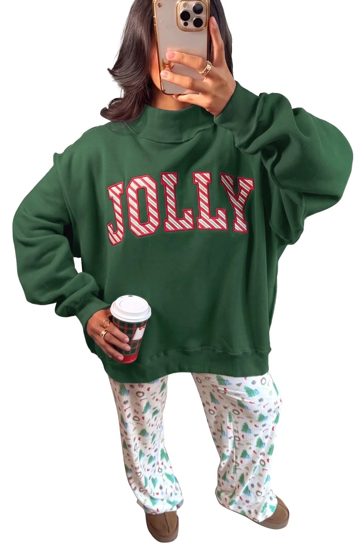MERRY Embroidered Letter High Neck Tunic Pullover Sweatshirt