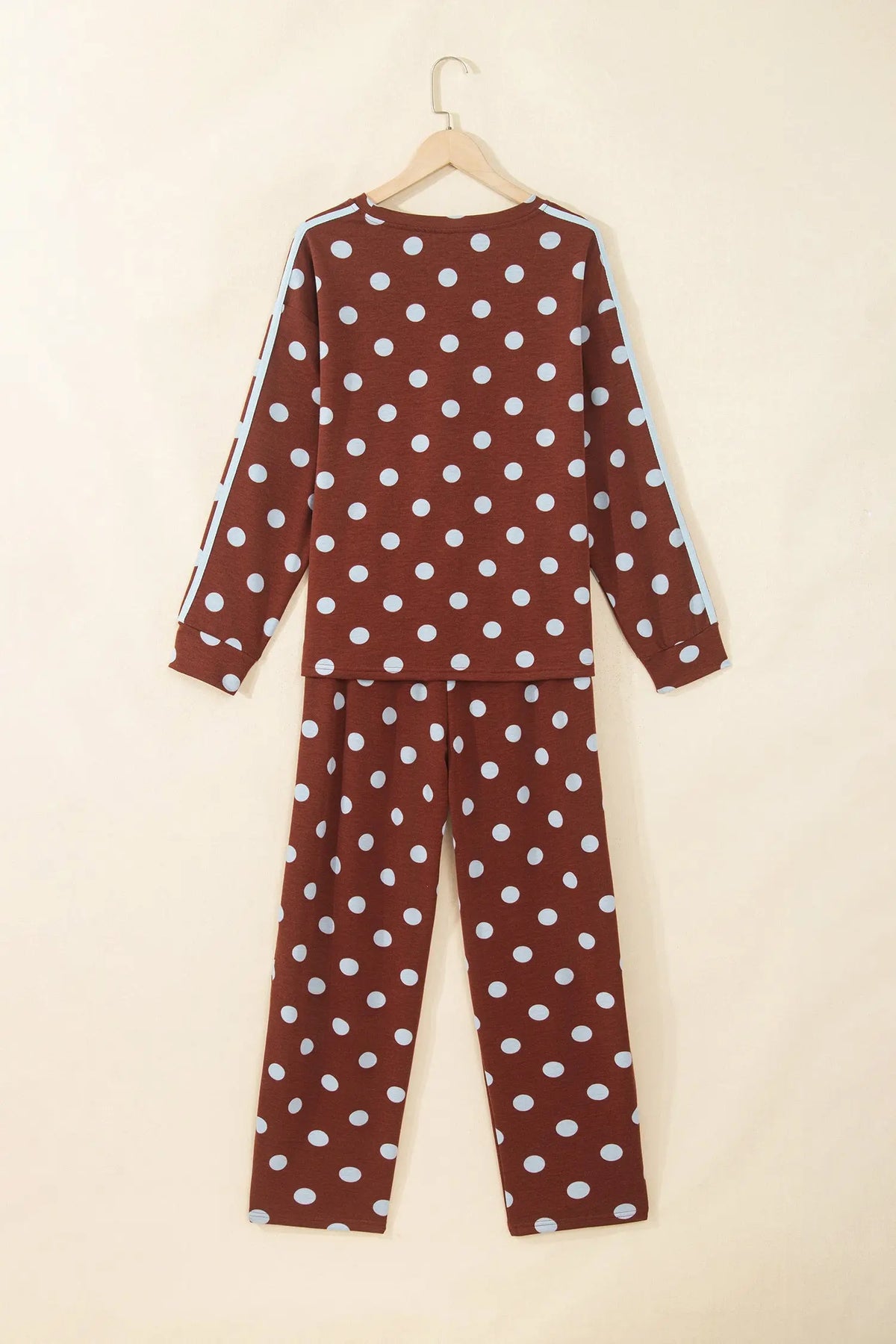 Pink Polka Dot Print Side Stripe Detail Long Sleeve Top Casual Pant Set