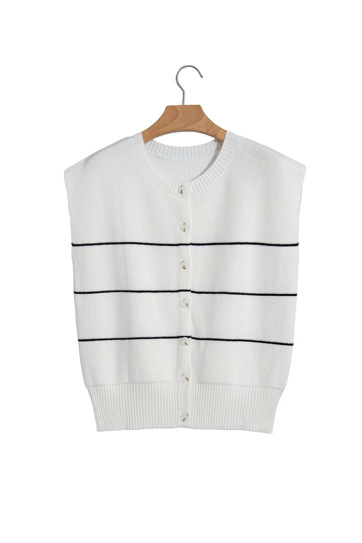 White Stripe Short Sleeve Button Front Shift Cardigan