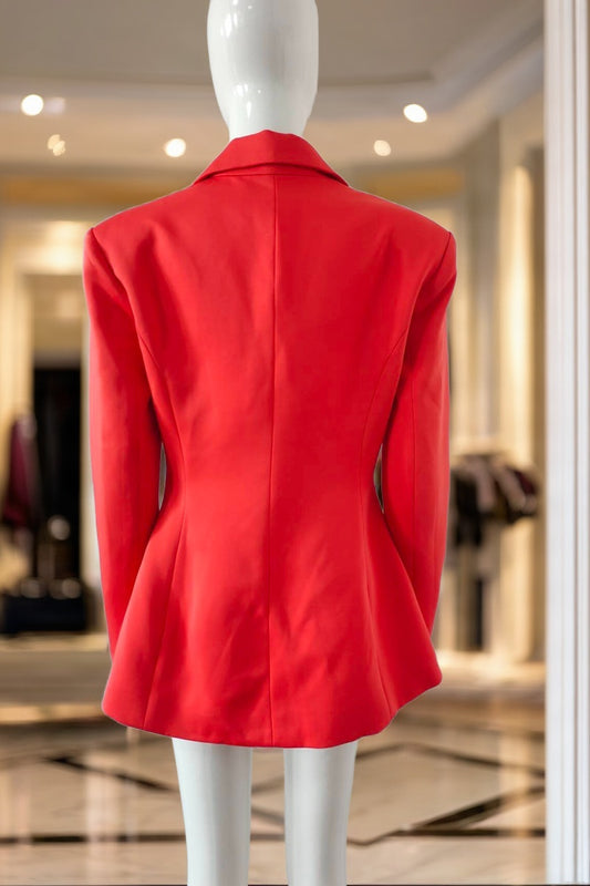 Nipped-Waist Single-Breasted Blazer in Orange Red mannequin view · nz-bg-v1