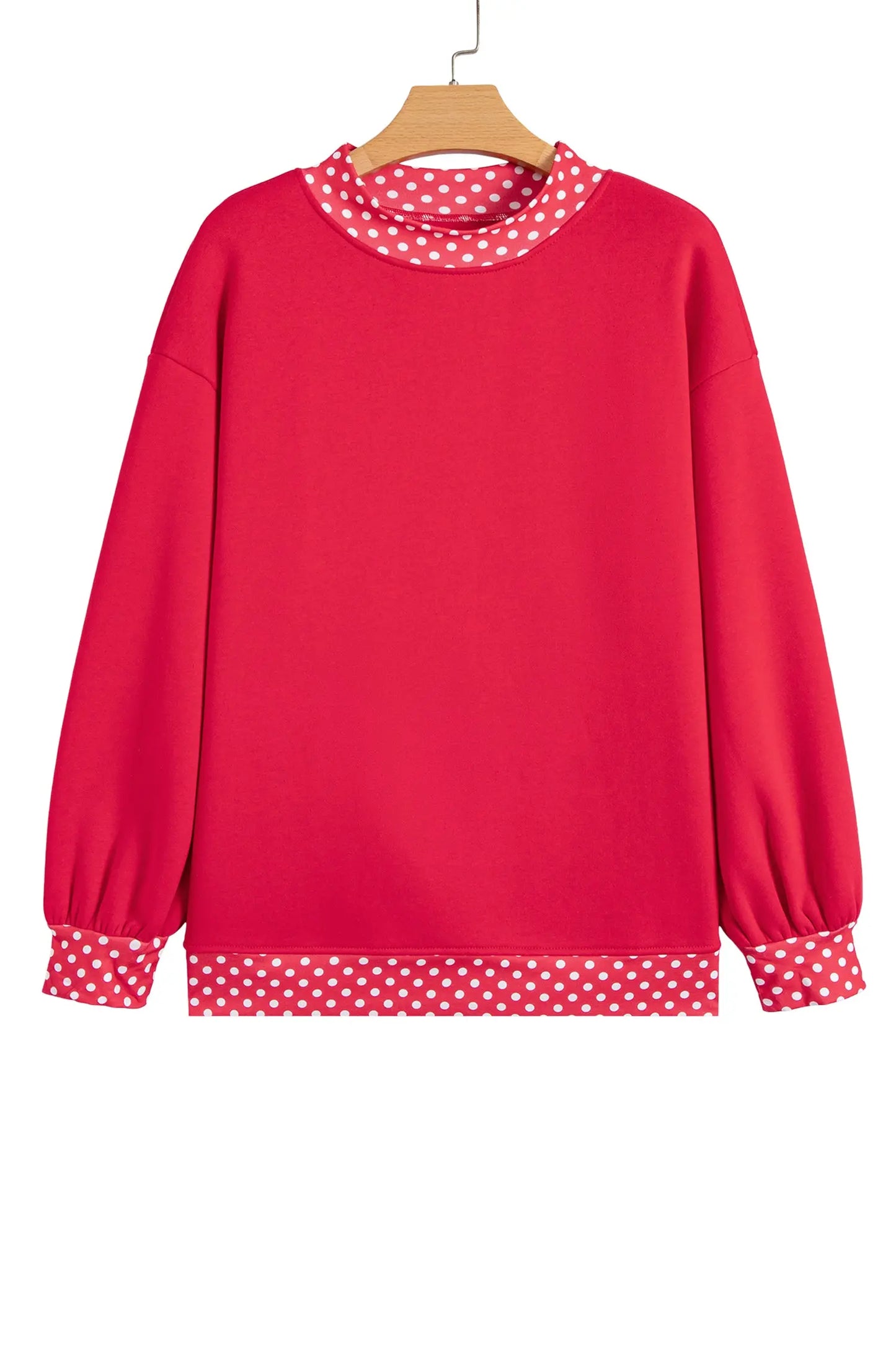 Pink Colorblock Polka Dot Contrast Trim Oversized Sweatshirt