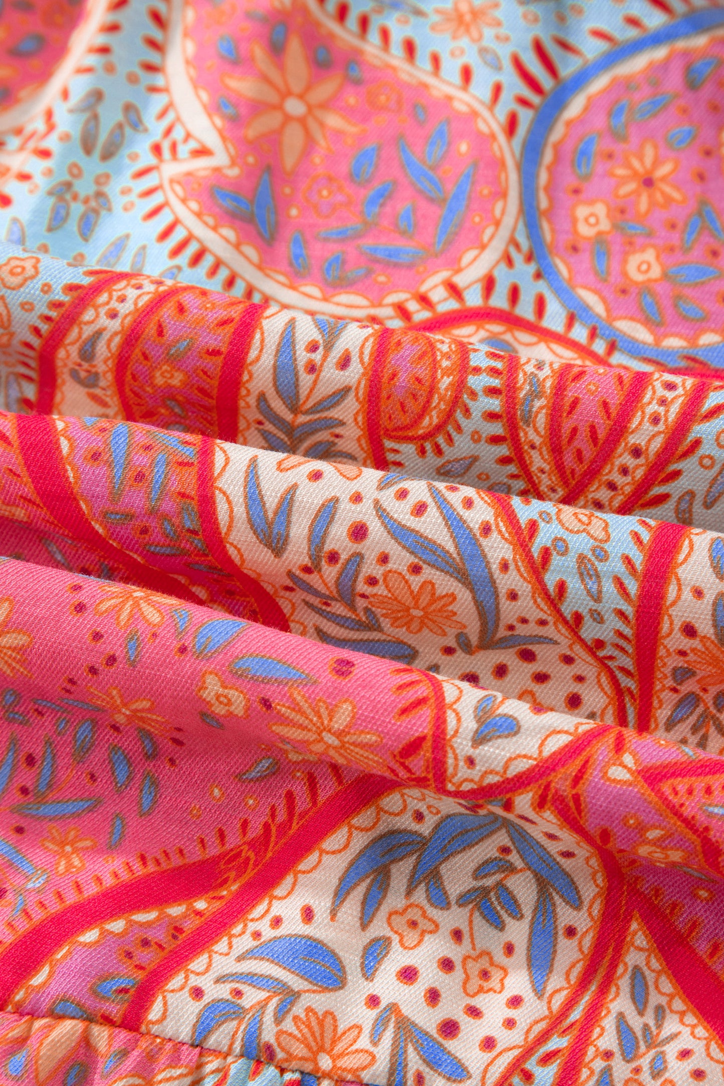 Multicolour Paisley Print V-Neck Short Sleeve Boho Maxi Dress with Ruffle Details