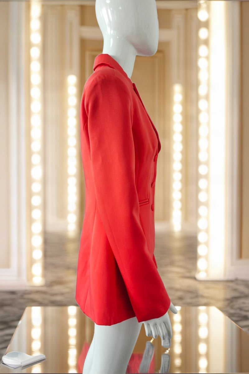 Nipped-Waist Single-Breasted Blazer in Orange Red side view · nz-bg-v1