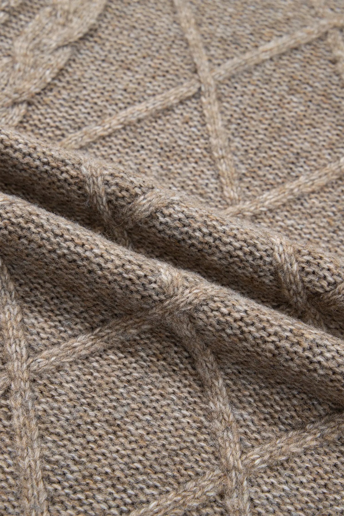 Dark Khaki High Neck Drop Shoulder Cable Knit Regular Length Sweater