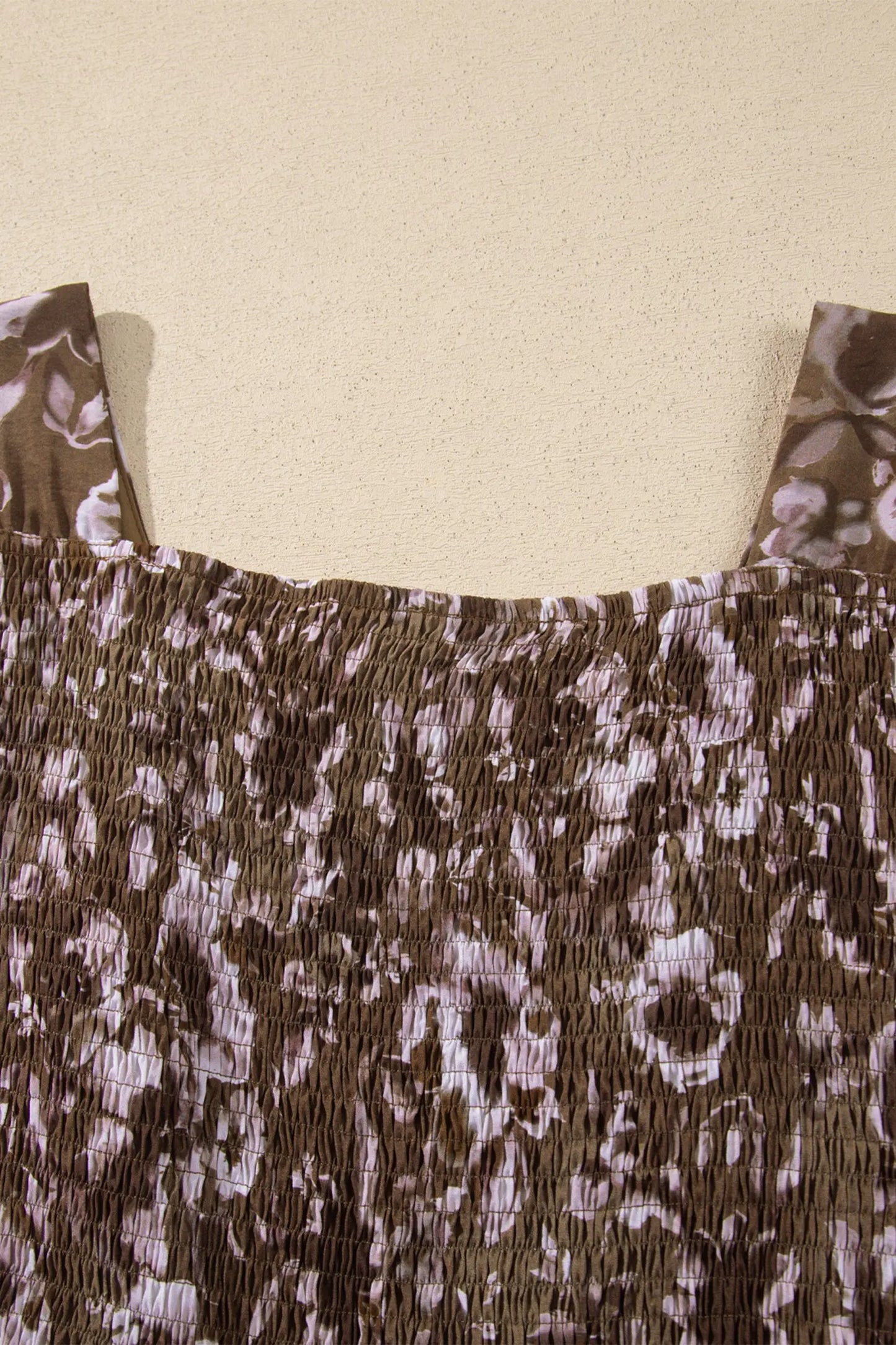 Brown Abstract Floral Print Square Neck Long Sleeve Mini Shift Dress