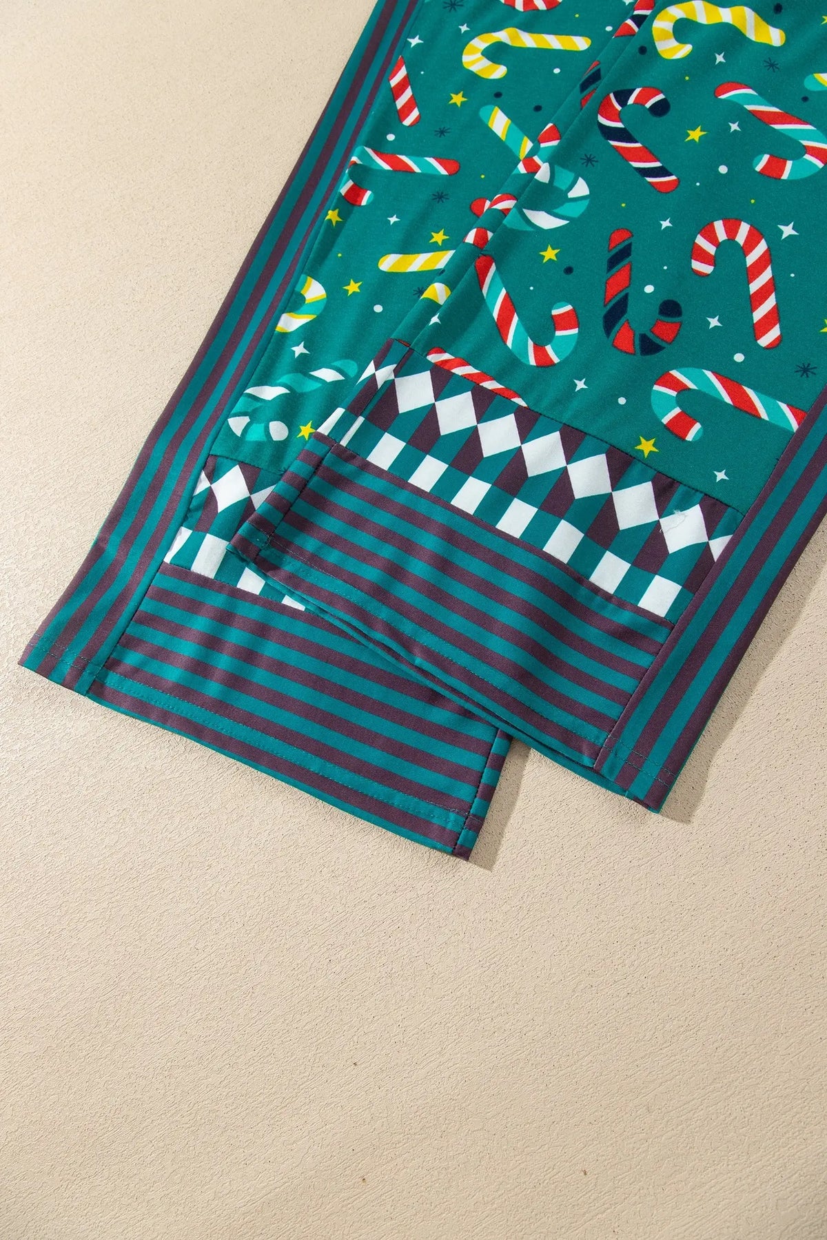 Green Abstract Candy Cane Print Long Sleeve Two Piece Lounge Set