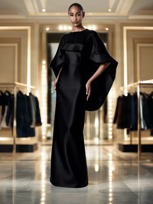 Cape Sleeve Maxi Gown with Structured Bodice model front view · nz-bg-v1