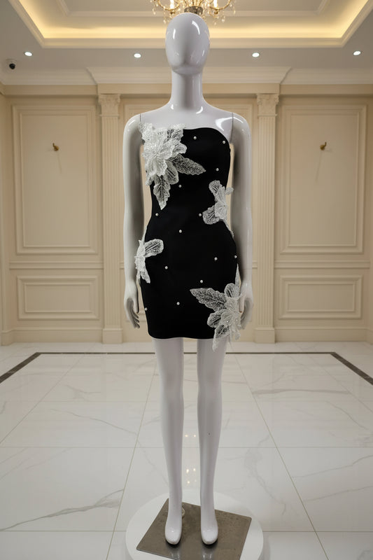 3D Flower Mini Party Dress Beaded front view · nz-bg-v1