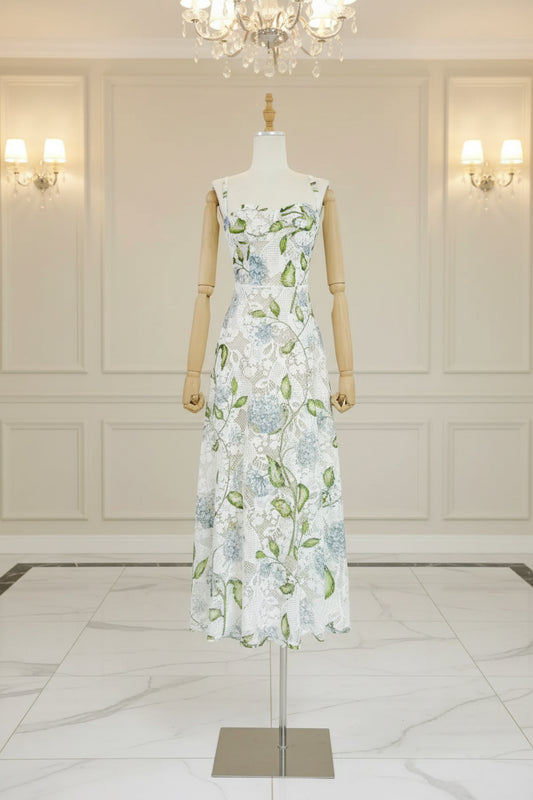 Floral Print V-Neck Spaghetti Strap Dress front view · nz-bg-v1