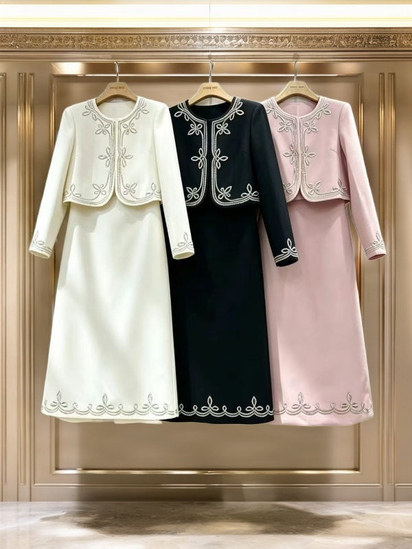 Embroidered Cropped Jacket & Midi Skirt Set hanging view · nz-bg-v1