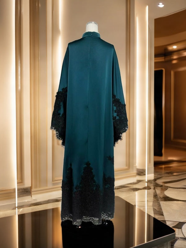 Lace-Trim Satin Maxi Kaftan Dress mannequin view · nz-bg-v1