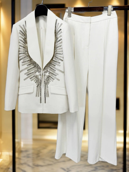 Crystal Embellished Blazer and Wide-Leg Trouser Set hanging view · nz-bg-v1