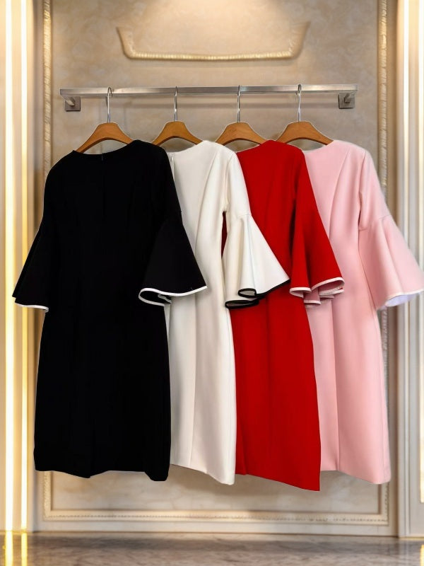 Contrast Trim Flared Sleeve Midi Dress hanging view · nz-bg-v1