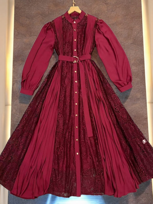 Panelled Pleated Maxi Shirt Dress with Belt hanging view · nz-bg-v1