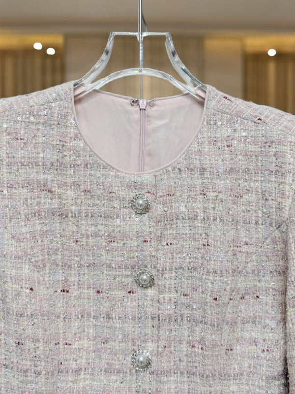 Pink Tweed Jacket and Tulle Midi Skirt Set hanging view · nz-bg-v1