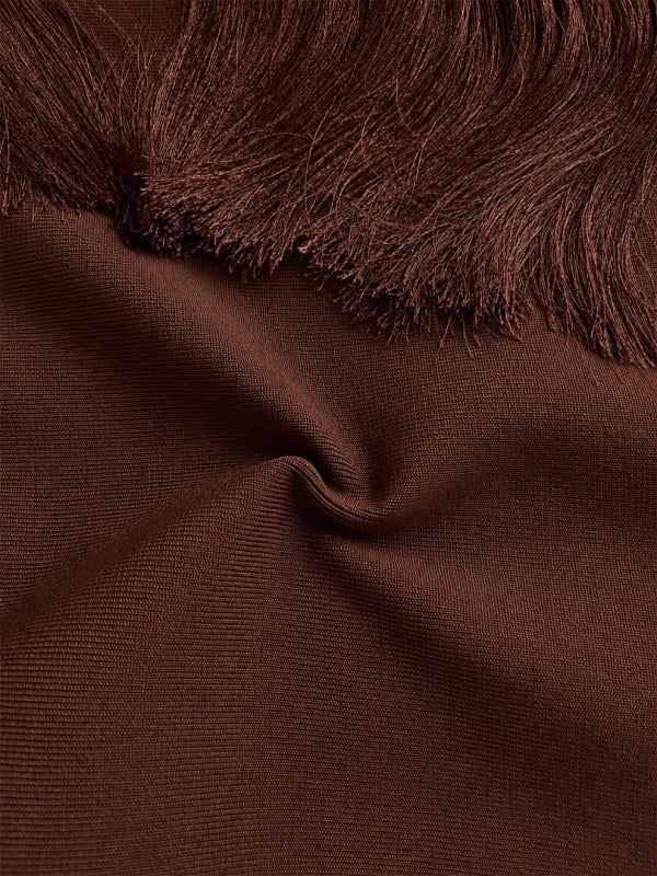 Strapless Fringe Tiered Midi Dress in Chocolate detail view