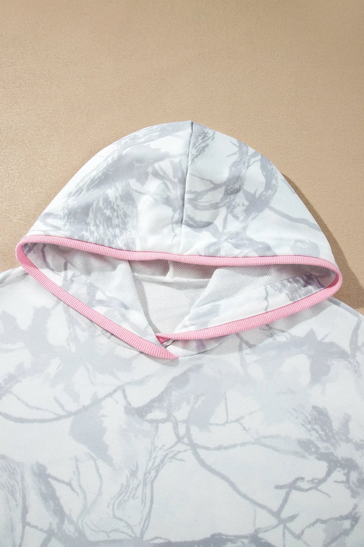 Gray Abstract Print Colorblock Long Sleeve Hoodie