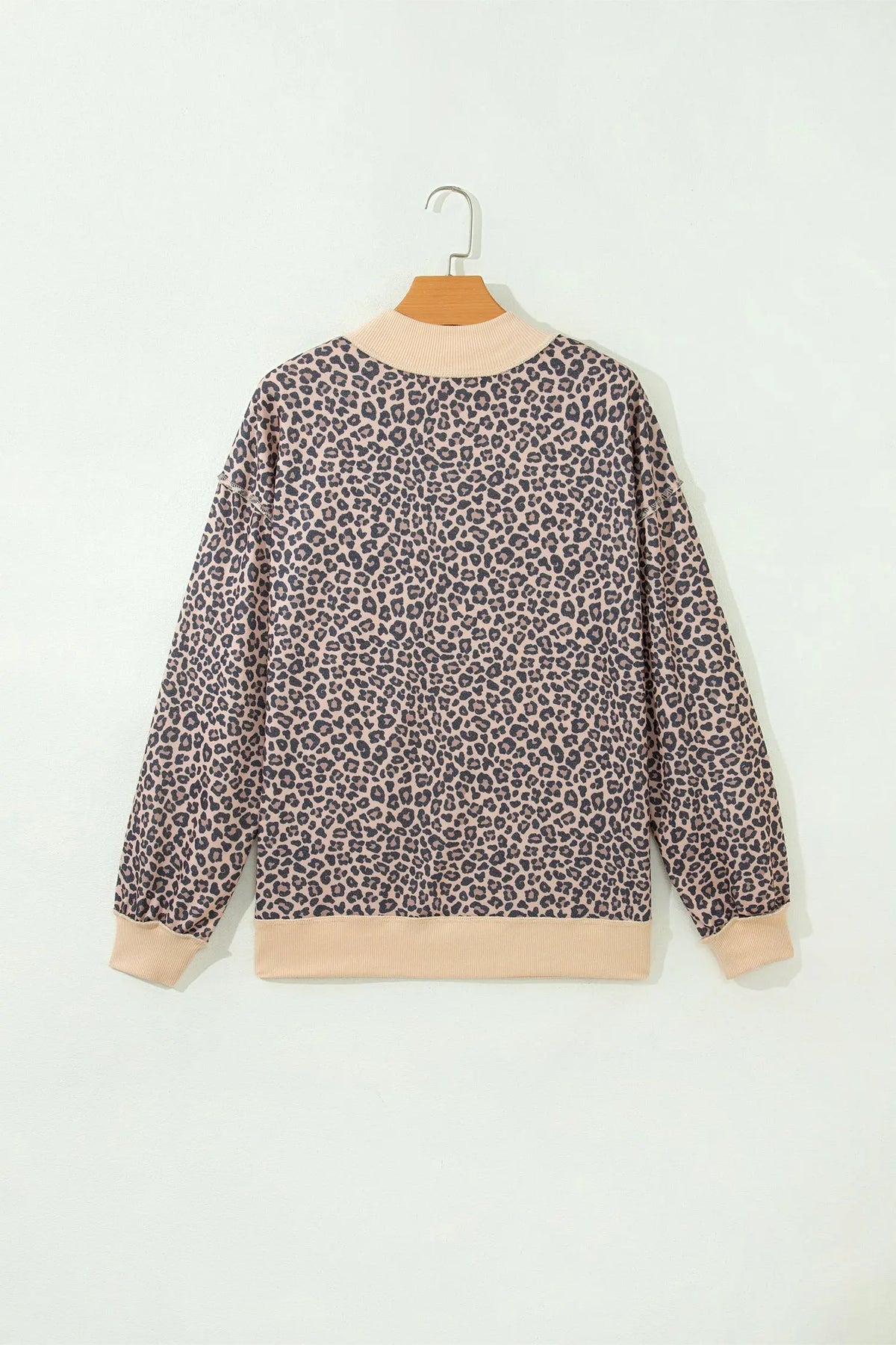Multicolour Plus Size Leopard Print Ribbed Color Block Mock Neck Tunic Sweatshirt