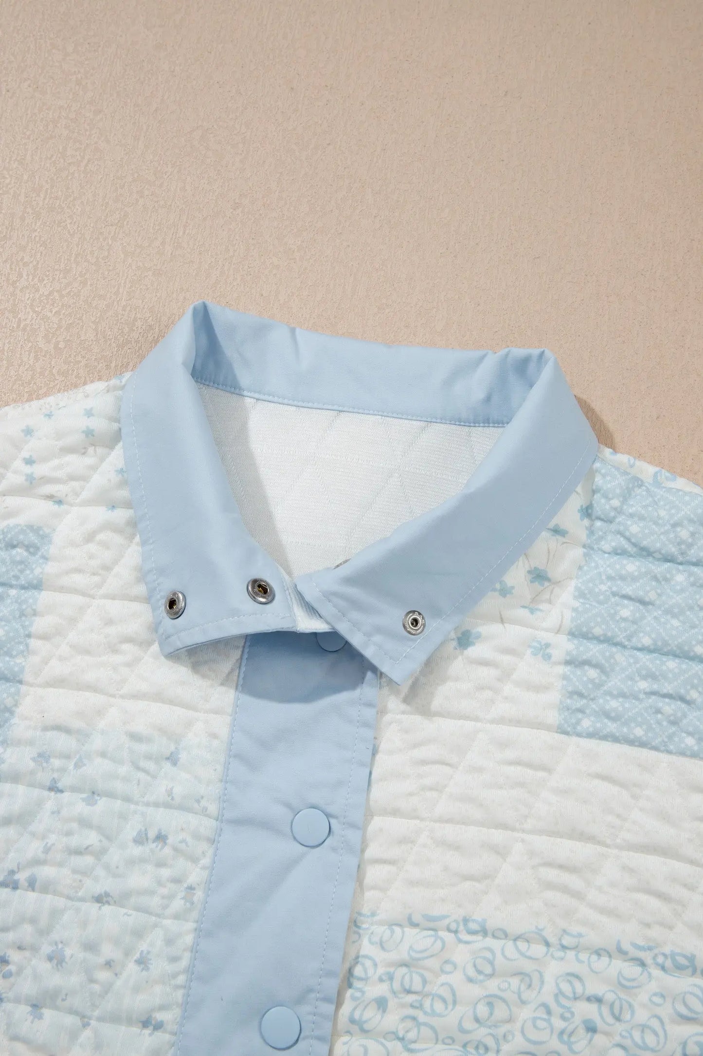 Pink Floral Quilted Half Button Pocketed Pullover Sweatshirt