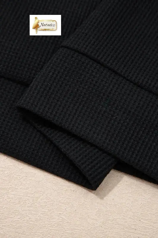 Black Plus Size Textured Contrast Denim Patchwork Button Polo Tee Nataliz