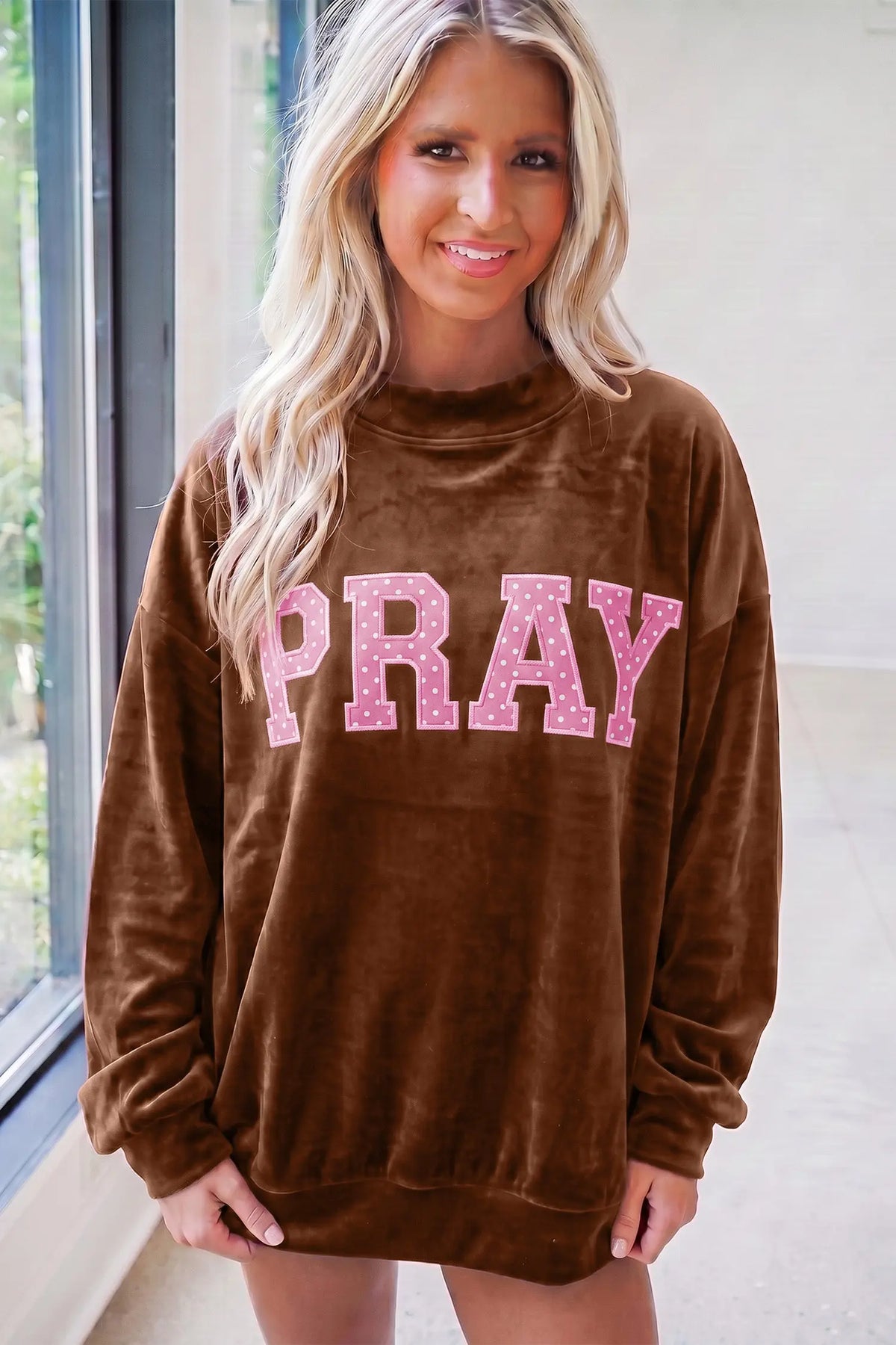 Christmas Velvet Graphic Print Long Sleeve Sweatshirt