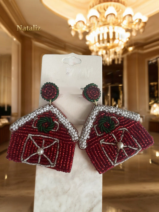 Beaded Christmas House Statement Earrings