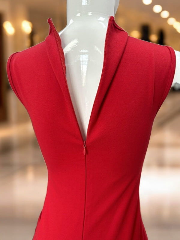 Draped Cape-Sleeve Maxi Dress in Red detail view · nz-bg-v1
