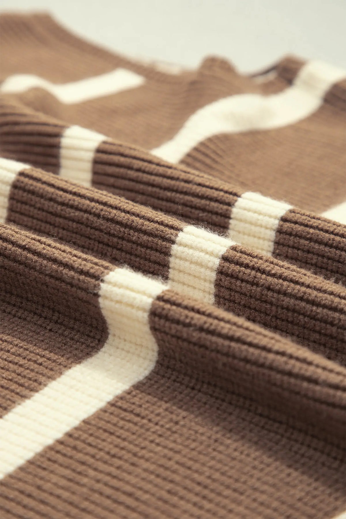 Brown Stripe Striped Colorblock Drop Shoulder V Neck Tunic Sweater T-shirt