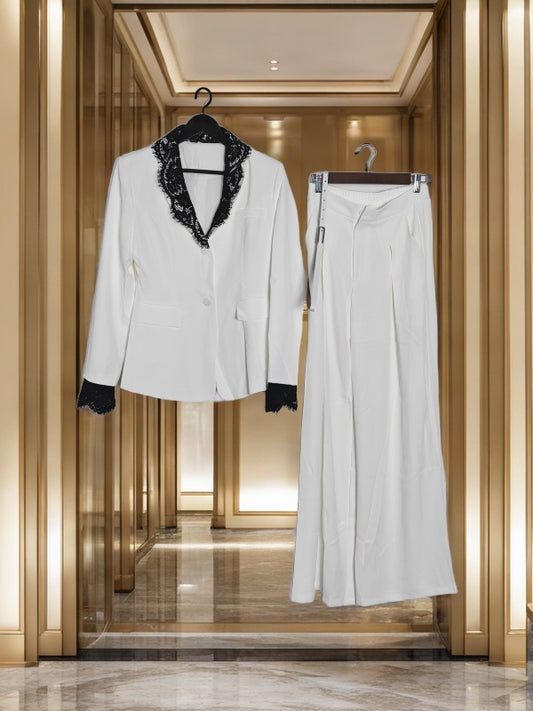 Contrast-Trim White Blazer and Wide-Leg Trouser Set hanging view · nz-bg-v1