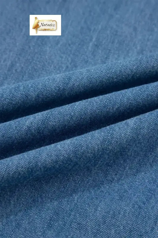 Dusk Blue Ruffled Short Sleeve Denim Shirt Nataliz