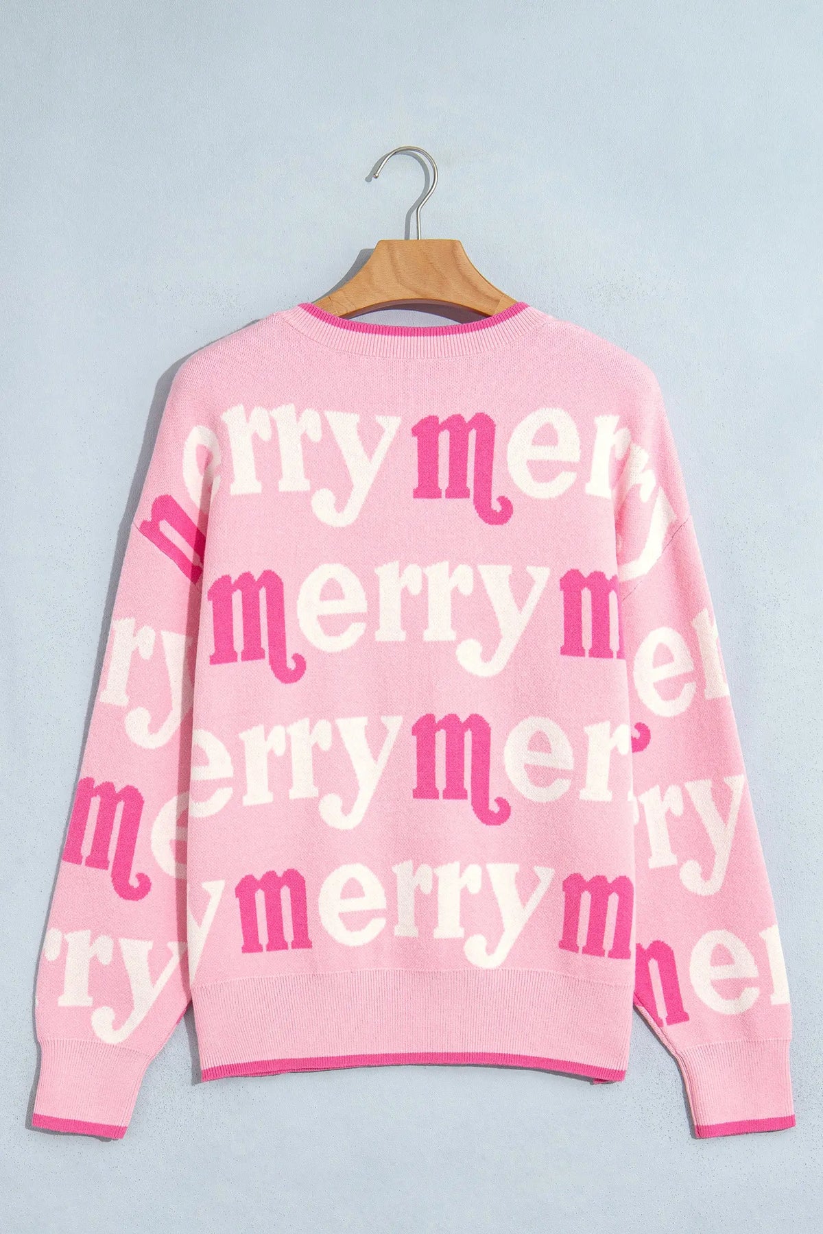 Pink All Over Merry Me Graphic Round Neck Knit Sweater