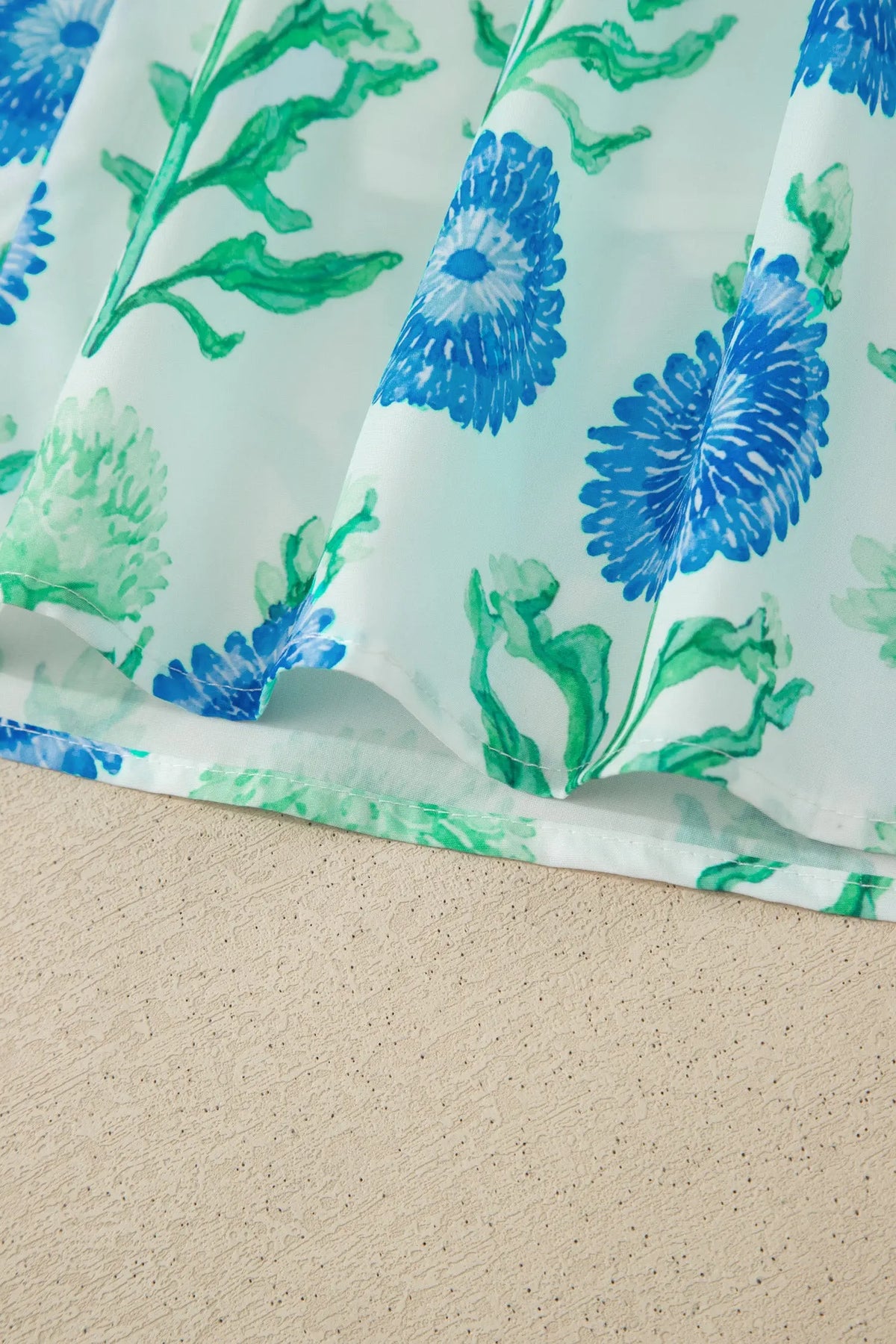 Sky Blue Floral Print Half Button Frilly Short Sleeve Dress