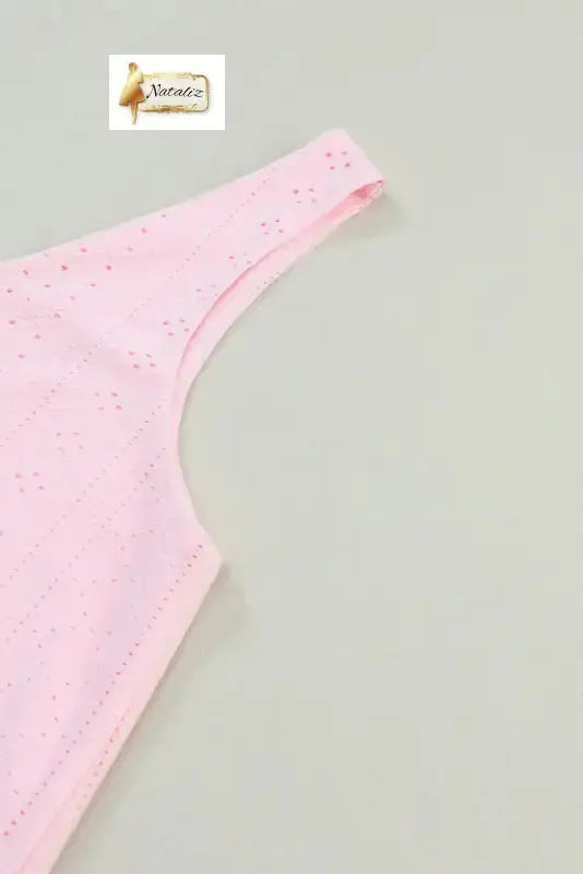 Light Pink Eyelet Knit Patterned Loose V Neck Tank Top Nataliz