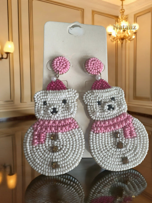 Beaded Polar Bear Statement Drop Earrings