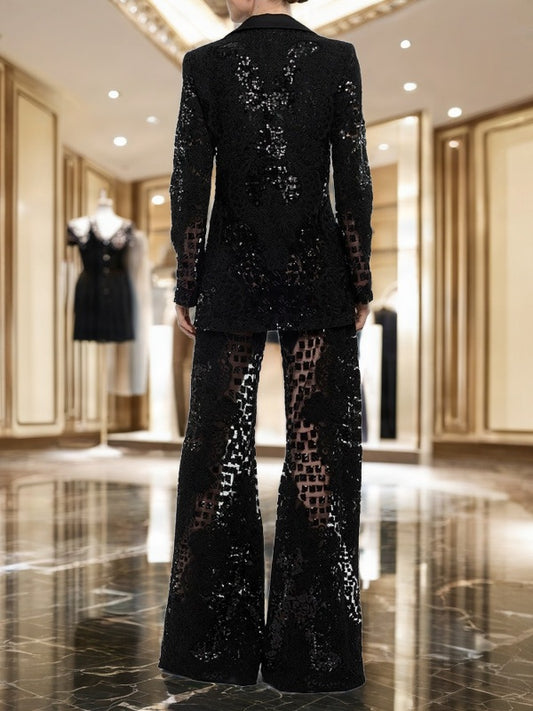 Sequin Longline Blazer and Wide-Leg Trouser Set model back view · nz-bg-v1