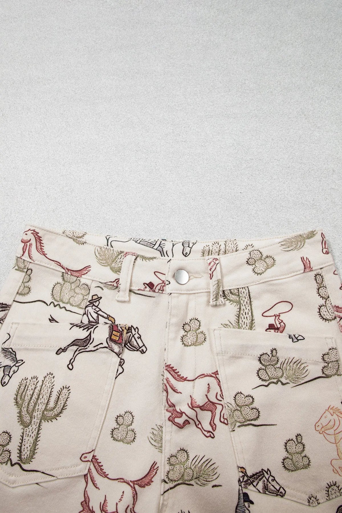 Multicolour western print straight leg ankle-length pocket jeans detail view · nz-alt-v1