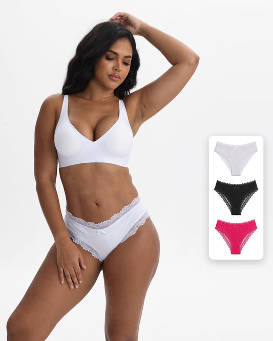 Bragas cheeky de algodón 95% para mujer con encaje, pack de 3
