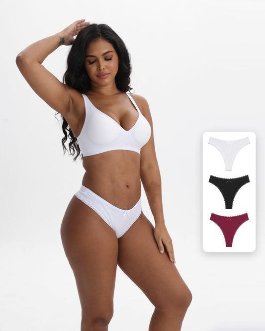 Tangas de algodón 95% para mujer con encaje, pack de 3