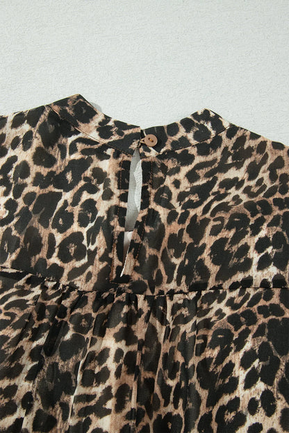 Brown Leopard Print Long Sleeve Short Shift Dress