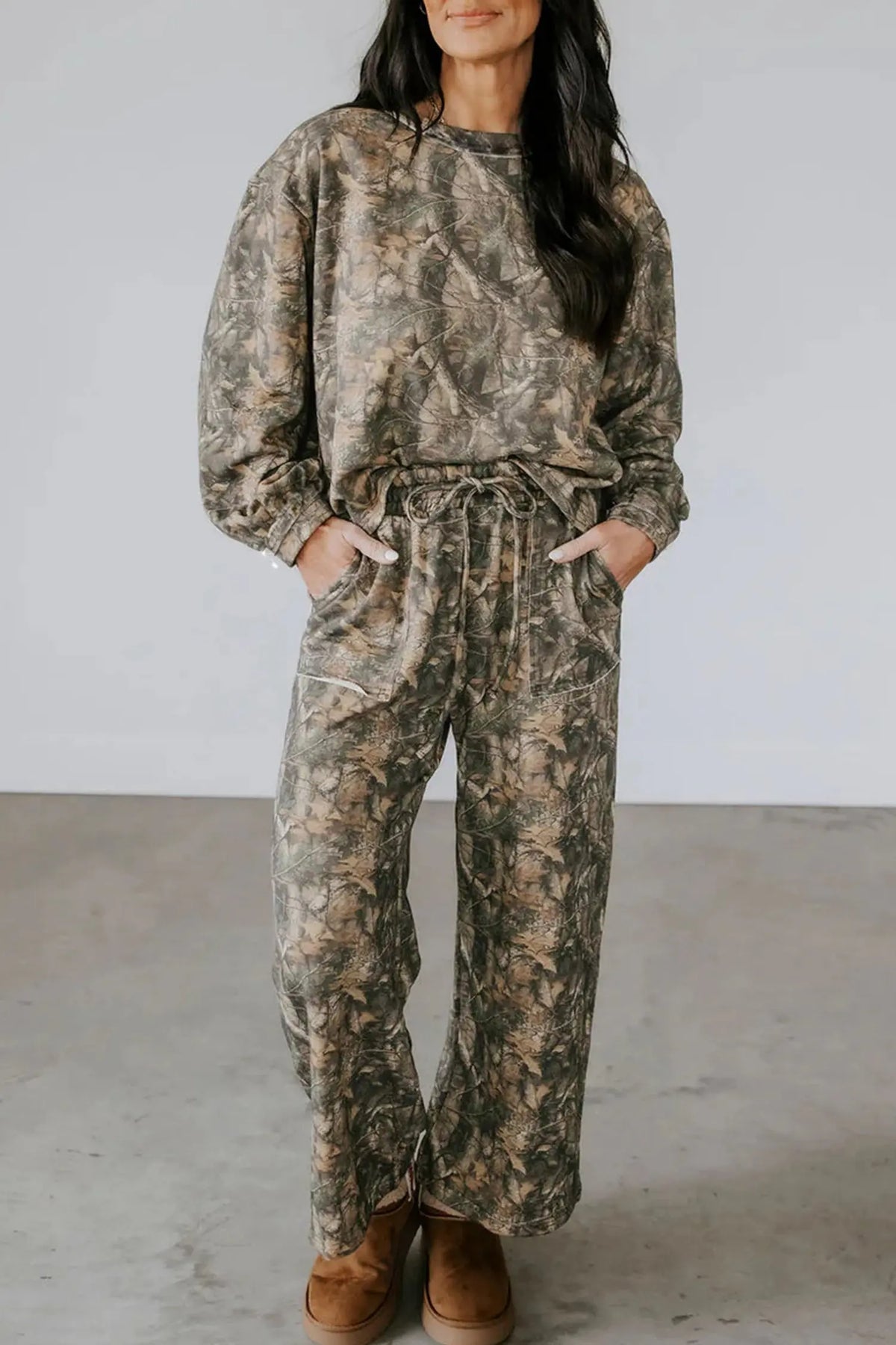 Green Abstract Print Long Sleeve Pant Set