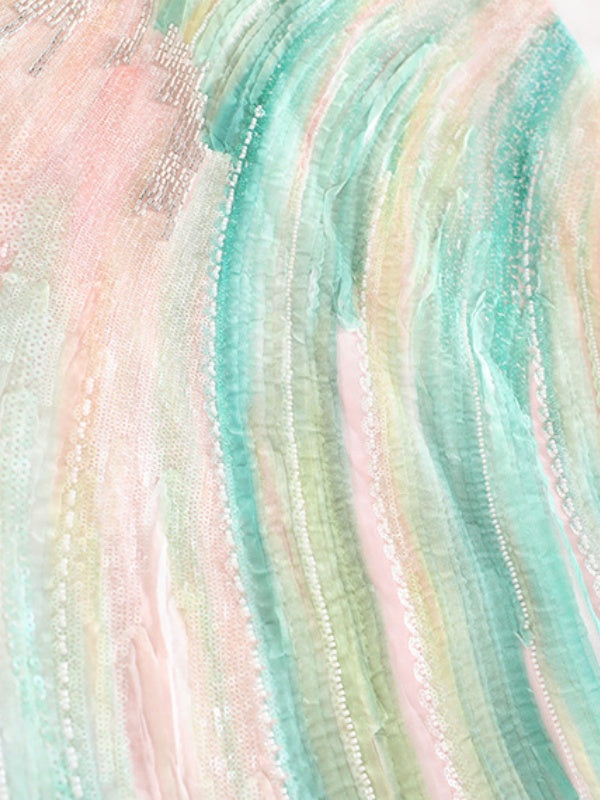 Sequin Brushstroke Maxi Skirt in Pastel Pink and Green detail view · nz-alt-v1